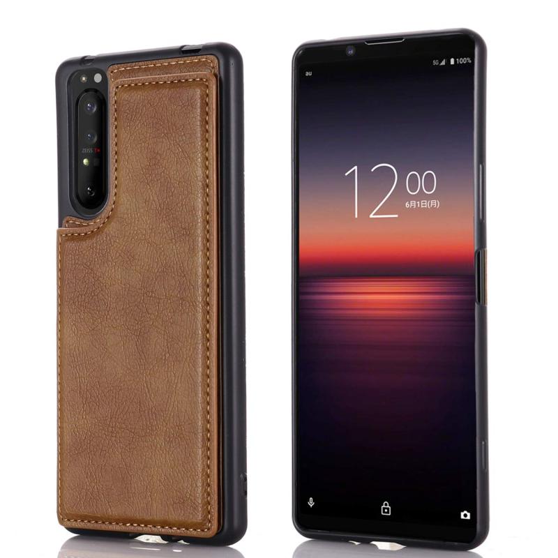 【 Viesa 】 背面カード 手帳型ケース Xperia 10 iii/docomo SO-52B / au SOG04 対応 SONY スマホ バックカバー ケース 手帳型 (ブラウン) 手作り 財布型 マグネット 薄 軽量 ポケット収納付き 背面カ