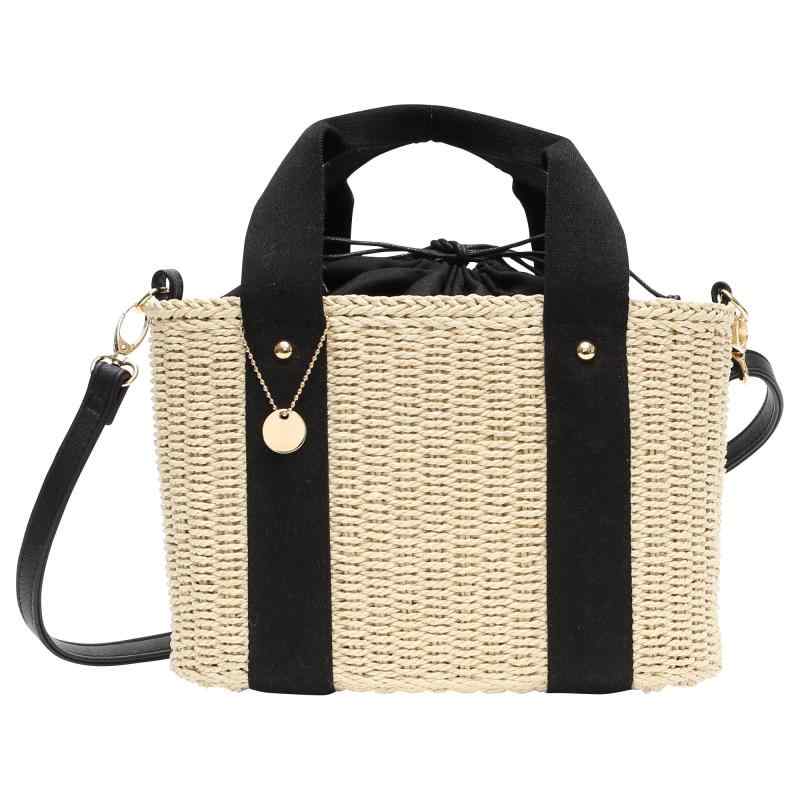 [Clan] クラン かごバッグ レディース テープハンドル トート ショルダー 2way 巾着 (ブラック)