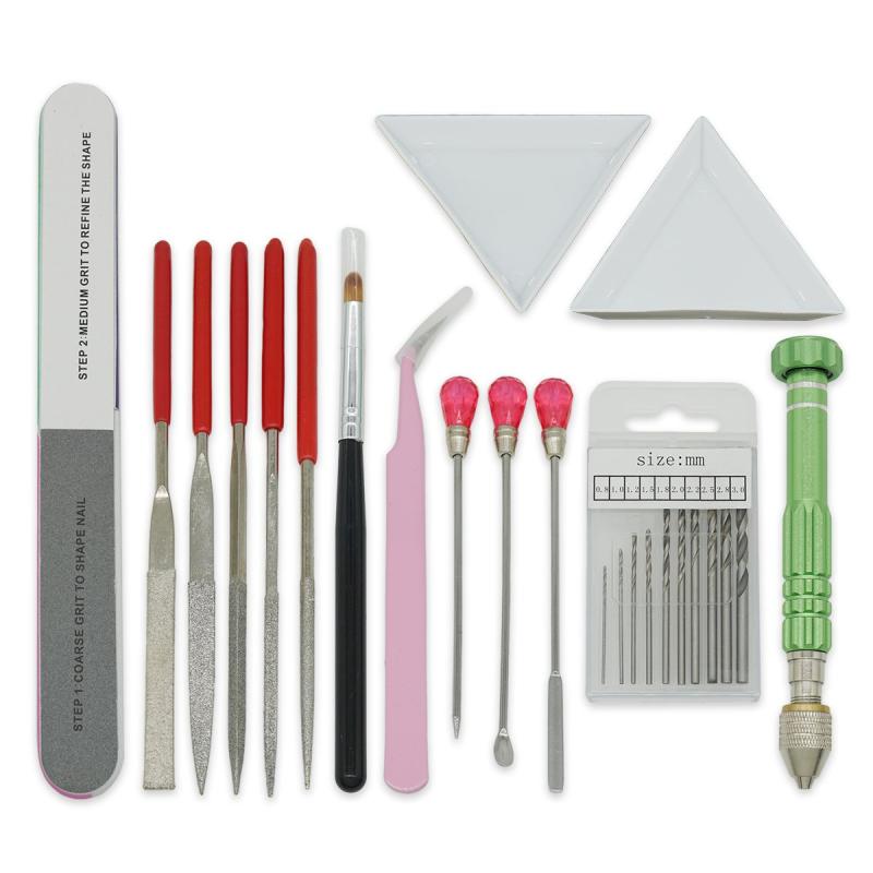 UVレジン 基本道具 14点 キット ピンバイス 調色スティック 調色パレット ピンセット ヤスリ ジェルブ..