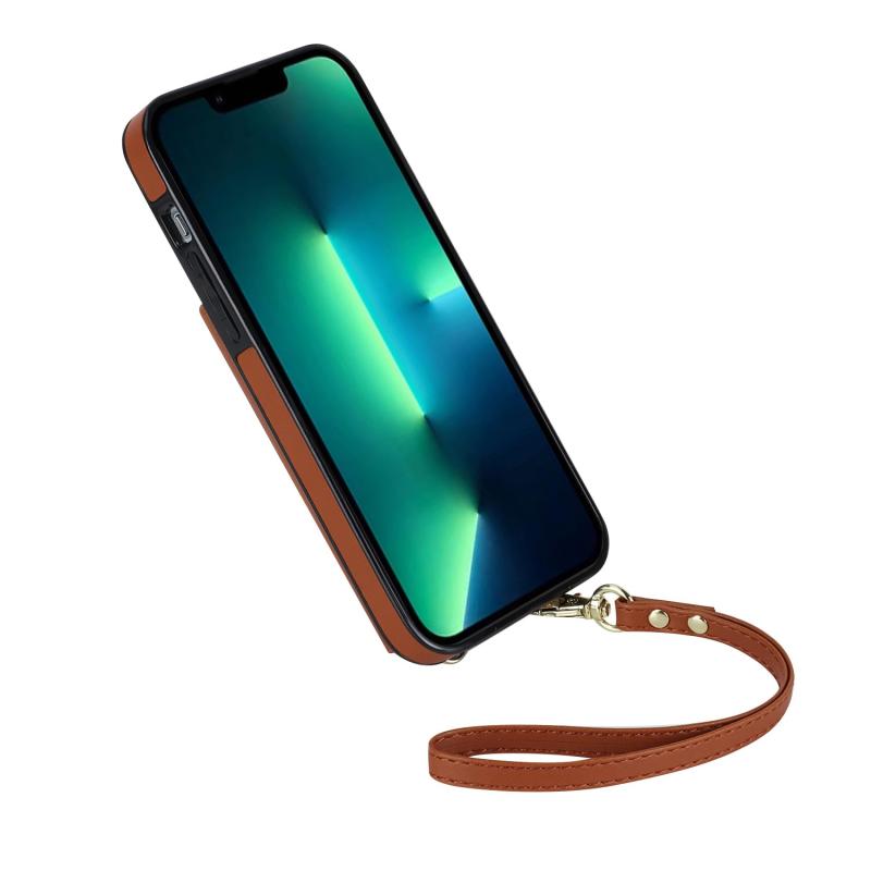 アイフォン13 Pro Maxケース 手帳型 PU革 カード収納 小銭入れ スマホケース iphone13 Pro Max 手帳型ケース 長ストラップ リング付き iphone 13 Pro Max 携帯カバー 肩がけ 首掛け 斜め掛け-ダークブラウ