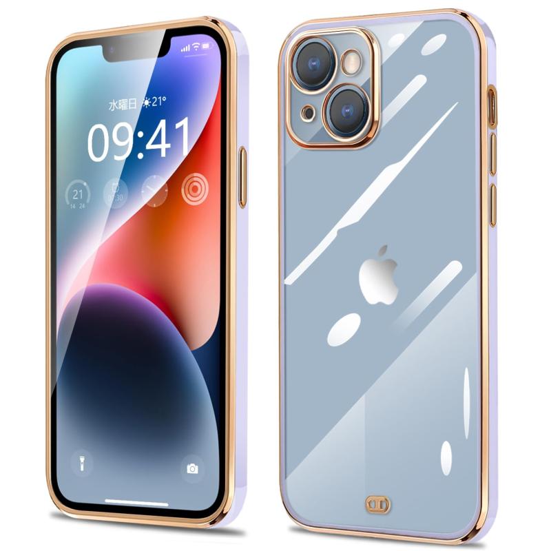 iPhone14 Plus ケース クリア アイフォン14Plus カバー シリコン メッキ加工 耐衝撃 透明 TPU 落下防止..