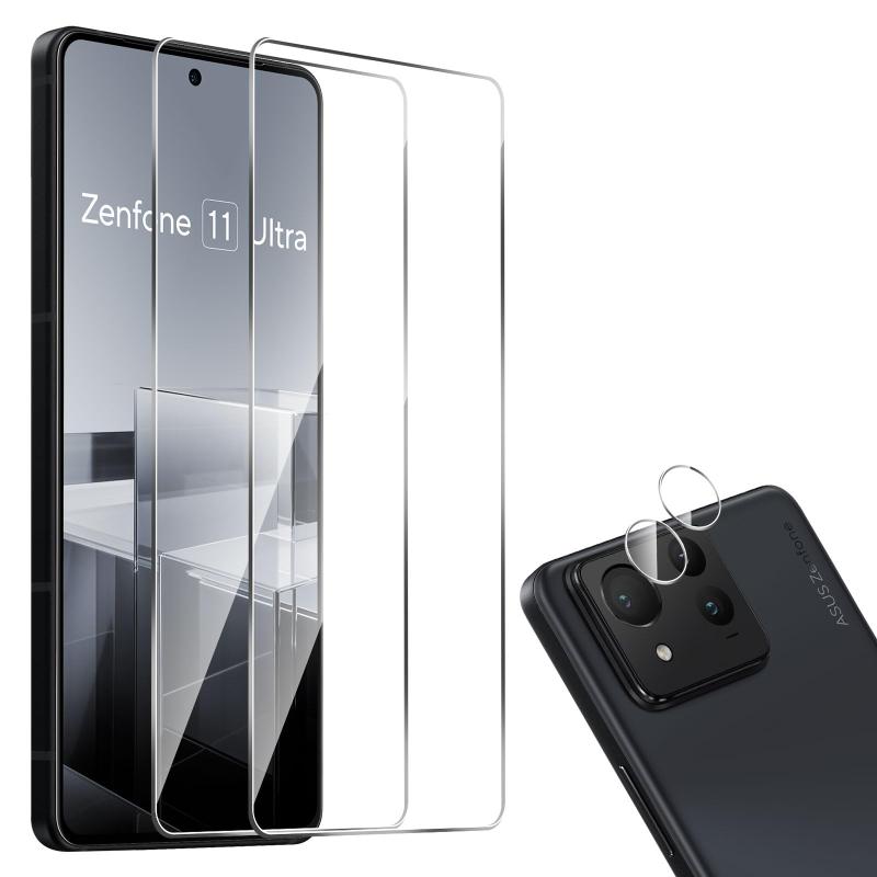 For Zenfone 11 Ultra ガラスフィルム(2枚)+カメラフィルム(2枚) Mosasa Zenfone 11 Ultra フィルム 衝撃吸収 9H硬度 飛散防止 2.5Dラウンドエッジ スクラッチ防止 旭硝子素材製 高透過率 高感度