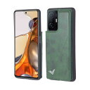 【 Antimam 】背面カード 手帳型ケース Xiaomi Mi 11T/11T Pro 対応 XIAOMI スマホバックカバー( ダークグリーン )手作り お洒落シンプル 軽量 耐久性 カード収納 スタンド機能付き 財布型 落下防(3)
