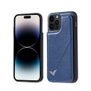 【 Antimam 】背面カード 手帳型ケース iPhone 14 PRO (6.1インチ) 対応 APPLE スマホバックカバー(ネイビーブルー)手作り お洒落シンプル 軽量 耐久性 カード収納 スタンド機能付き 財布型 落下(3)