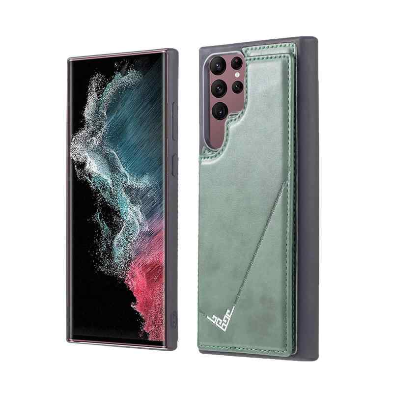 【 Antimam 】背面カード 手帳型ケース Galaxy S22 Ultra 5G/SC-52C/au SCG14 対応 SAMSUNG スマホバックカバー(ダークグリーン)手作り お洒落シンプル 軽量 耐久性 カード収納 スタンド機能付き 財布