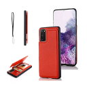 【OULO】Galaxy S20 5G/docomo SC-51A/au SCG01 用 ケース レザー 人気 カード収納 スマホケース 耐衝撃 軽量 スタンド機能 薄い 背面 IC カード入れ 手帳型 財布型 カバー(レッド)ギャラクシー エス20(3)