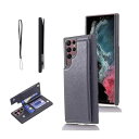 【OULO】Galaxy S22 Ultra 5G/docomo SC-52C/au SCG14 用 ケース レザー 人気 カード収納 スマホケース 耐衝撃 軽量 スタンド機能 薄い 背面 IC カード入れ 手帳型 財布型 カバー(ブラック)ギャラクシー(3)