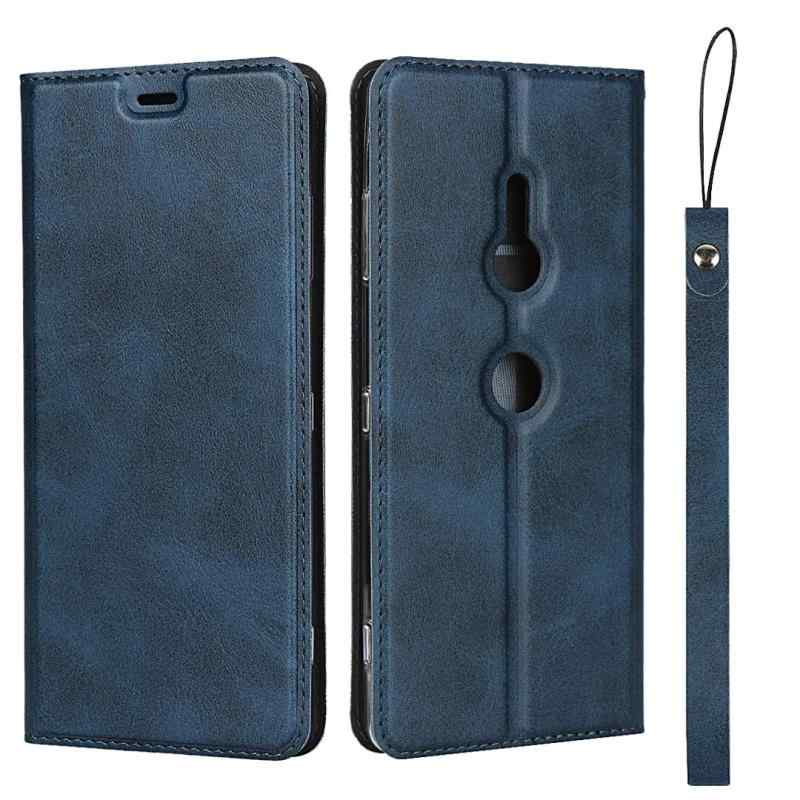 ソニー Xperia XZ3 SO-01L SOV39 801SO ケース 手帳型 カバー エクスペリアxz3ケース Zouzt ストラップ付き PUレザー 薄型軽量 ベルトなし スタンド機能 カード収納 マグネット 衝撃吸収 ブルー