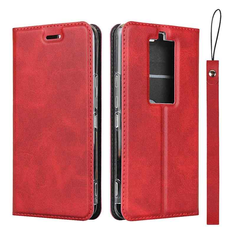 京セラ Kyocera BASIO3 KYV43 5インチ ケース 手帳型 カバー case ベイシオ3 kyv43 ケース Zouzt ストラップ付き PUレザー 薄型軽量 ベルトなし スタンド カード収納 マグネット 衝撃吸収 4色 レッド