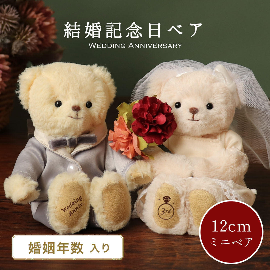 結婚記念ドレスベア 結婚記念日 [婚姻年数入り] [別オプション名入れ可]お祝い プレゼント 妻 両親 ギフト テディベア くま ぬいぐるみ 12cmサイズ