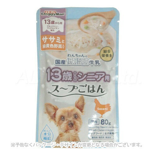 毎日のごはんがもっと楽しくなる！ 商品の特長 旨みタップリ！栄養タップリ！だから、食欲が落ちがちな夏場やシニア犬のごはんはもちろん、おいしく栄養豊富な水分補給にもおすすめします。 九州産の牛乳を使用し、着色料香料無添加の「わんちゃんの国産低脂肪牛乳」がベース。牛乳本来のクリーミーで濃厚なおいしさがいきています。 ヘルシーで旨みたっぷりの鶏ササミをそれぞれに使用。さらにワンちゃんの健康維持を考えて、ビタミンやミネラルを含む緑黄色野菜を合わせました。 製造過程で乳糖を分解した乳糖ゼロの牛乳だから、お腹にやさしいおいしさ。 離乳前の幼犬には与えないでください。 内容量 80g 原材料 鶏肉(ササミ、レバー)、小麦粉、わんちゃんの国産低脂肪牛乳、野菜類(グリーンピース、にんじん)、油脂類、調味料、チーズ、魚軟骨抽出物(コンドロイチン含有)、ビタミン類(A、B1、B2、B6、B12、C、D、E、パントテン酸、ナイアシン、葉酸、コリン)、ミネラル類(カルシウム、リン、カリウム、ナトリウム、塩素、マグネシウム、鉄、銅、マンガン、亜鉛、ヨウ素、セレン)、グルコサミン 成分 粗たん白質4.0％以上、粗脂肪0.5％以下、粗繊維1.0％以下、粗灰分2.0％以下、水分93.0％以下、 代謝カロリー 70kcal/100g 製造・生産国 日本