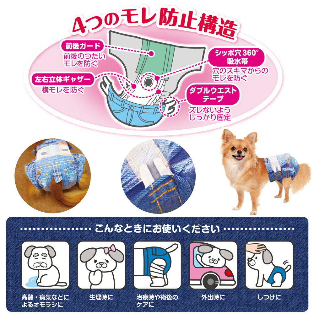 【在庫限り】ドギーマン　ジーンズ風パンツ　S　18枚　犬・猫用　マナー用品　紙オムツ　パンツ