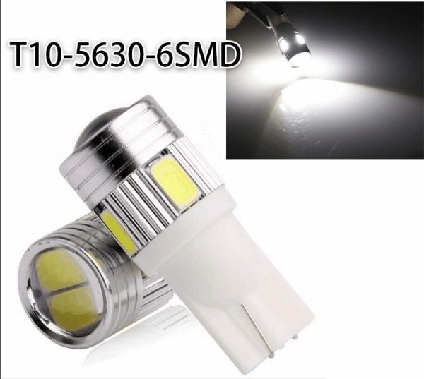 T10 5630 SMD 6連 ホワイト 白色 LEDウェッジ球 ポジション キャンセラー内蔵 2個セット 送料無料