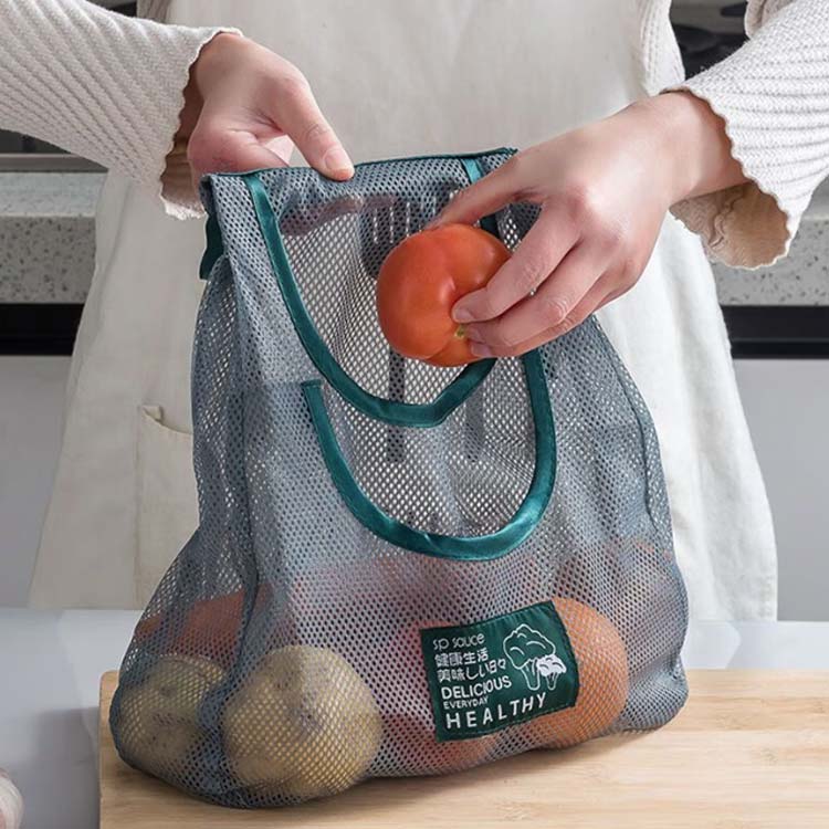 2枚セット 果物収納袋 洗える メッシュバッグ 野菜保存袋 ネットバッグ レジ袋 壁...