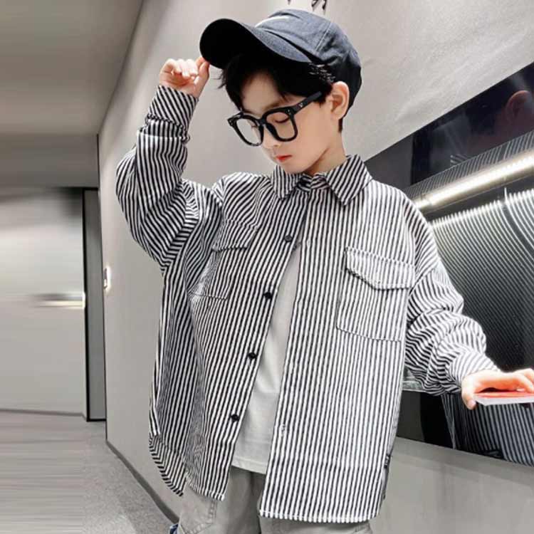 子供服 120−170cm 男の子 ブラウス 送料無料 通学 長袖 トップス ストライプシャツ ジュニア 春 秋 柄 シャツ キッズ - 2