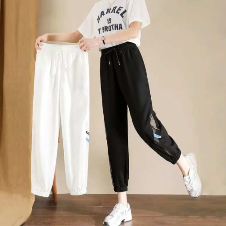 ジョガーパンツ レディース ロングパンツ ボトムス ウエストゴム メッシュ切替 ゆったり 着痩せ おしゃれ ジャージ 春夏物 薄手 petmarvel-10019635 ときどき雑貨 サンプル画像2