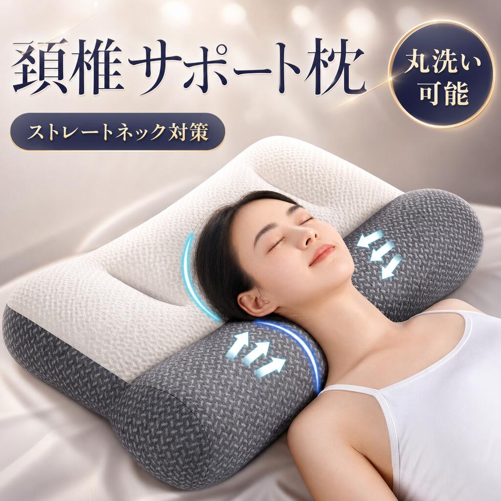 1.【丸洗いができて清潔、やさしい肌触り】人は寝ている間にコップ1杯分の汗をかくと言われています。特に髪の毛がある頭は温度が高く、蒸れやすい部分。すべて丸洗いができるので、ニオイや汚れなどの心配がなく、いつも清潔に保つことができます。2.【高密度でやわらかく、快適】高密度でやわらかく快適、通気性がよく触感が繊細な特性は 枕に触れた瞬間から快適な体験を提供します。3.【蒸れにくいメッシュ素材を採用】側面と頸部に熱のこもりにくいメッシュ素材で、ささやかな触りで眠りをサポートします。4【頭・首・肩をしっかりと支え】寝転ぶだけで、頭から首、さらに肩までの隙間を埋め、上体にフィットします。首部を自然な状態にキープし、寝ている時の気道を開くことで、呼吸がスムーズになります。また、頭にちょうどいい感じでフィットしてくれ、弾力性に優れ、優れたフィット感があり、高級仕様をご家庭でもご使用いただけます！眠りに入るまでの姿勢や寝ている間にとる姿勢は実に様々です。横向き・仰向け・うつ伏せ、どんな寝姿勢でもOK！