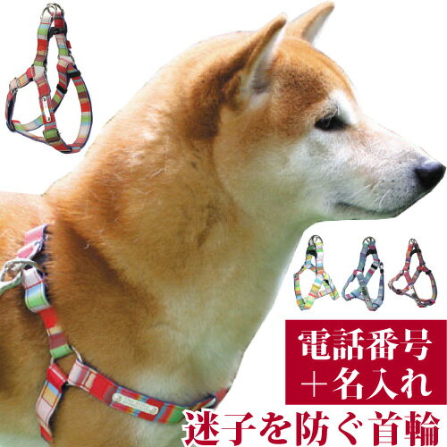 犬 犬用 ハーネス 迷子札 名入れ 名前入 BIRDIE マルチボーダー IDハーネス SS～L 名前 連絡先 電話番号 の プレート を 固定 国産 地震 災害 対策 おしゃれ かわいい 洗濯可 ヨーキー プードル ダックス シュナウザー 柴犬 小型犬 中型犬 バーディ 鑑札 紛失 心配 迷子