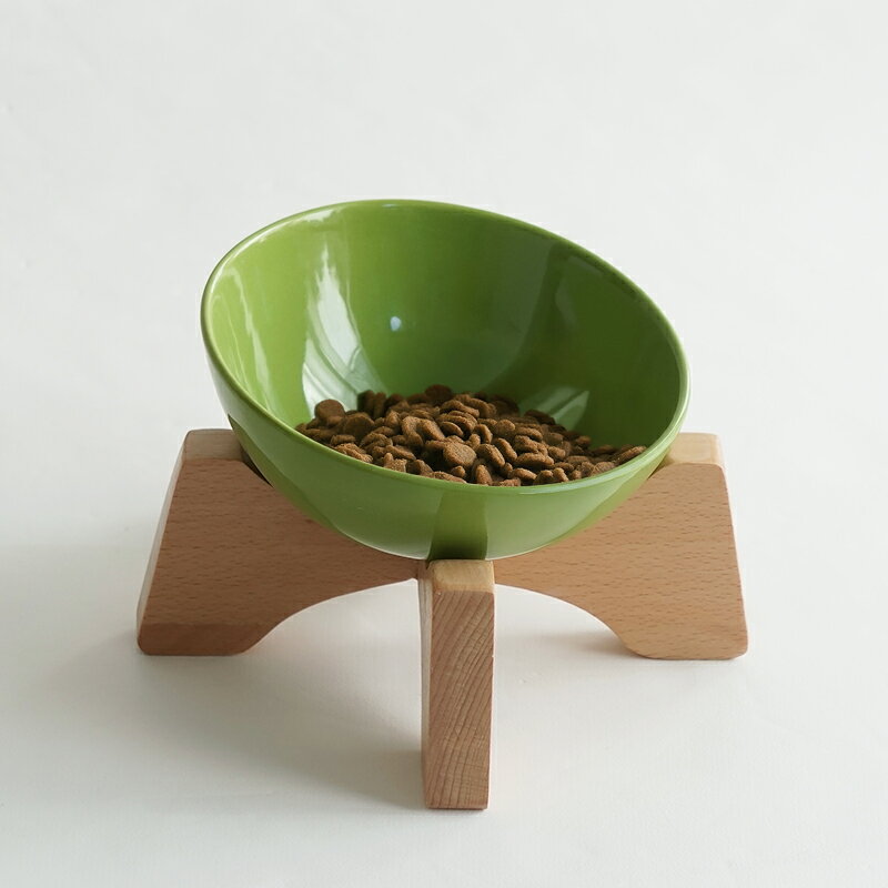 フードボウル 猫 小型犬 ペット 食器 ごはん皿 陶器 木製 スタンド付き 15度傾斜 食べやすい 首に優しい 食洗機対応 電子レンジ対応 おしゃれ かわいい