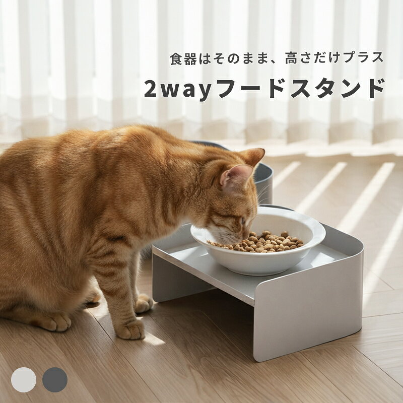 フードスタンド 猫 犬 食器スタンド 食器台 高さ調整 2way 床置き対策 食べやすい フチ付き こぼれにくい 金属製 安定感 ペット用 ごはん台