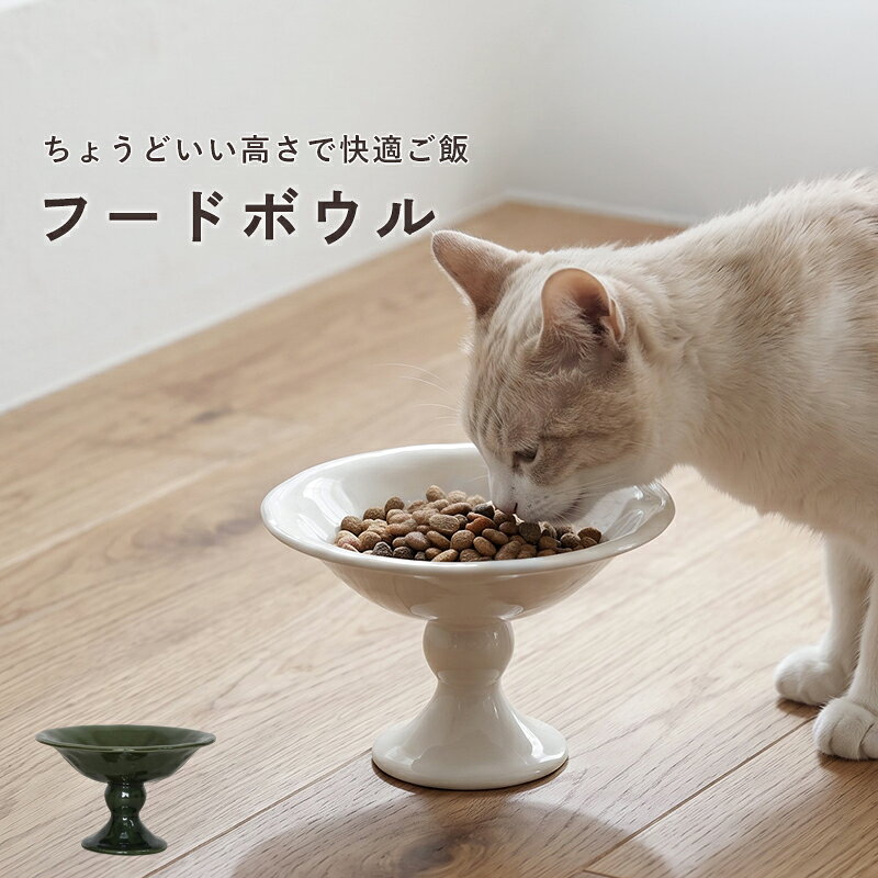 猫 フードボウル 小型犬 脚付き セラミック ペット食器 水飲み皿 餌入れ 広口 陶器 犬 ねこ ホワイト グリーン おしゃれ 食べやすい 洗いやすい ペット用食器