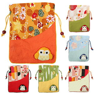 福朗シリーズ ちりめん巾着大ふくろう フクロウ 和雑貨 ちりめん雑貨 和柄 巾着 巾着袋 小物入れ 浴衣 ..