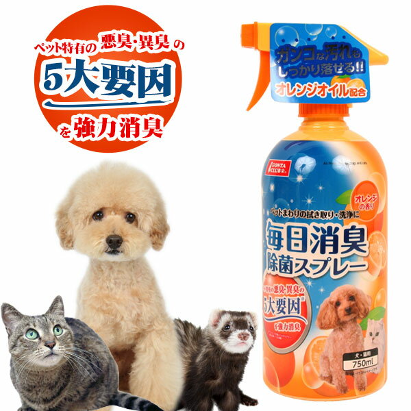 毎日消臭除菌スプレー 750ml（オレンジの香り） 犬 ドッグ フェレット 猫 消臭 除菌 掃除 洗浄 悪臭 異臭 オレンジ 安心 安全 トイレ