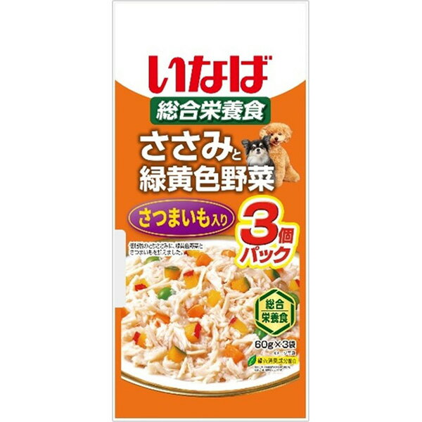 低脂肪のささみベースのレトルトパウチ。3個パック ＜総合栄養食＞ 【 原産国 】 中国 【 製造日からの賞味期限 】 2年 【 メーカー名 】 いなばペットフード 【 JANコード 】 4901133779633 @e02dw @edlp_all