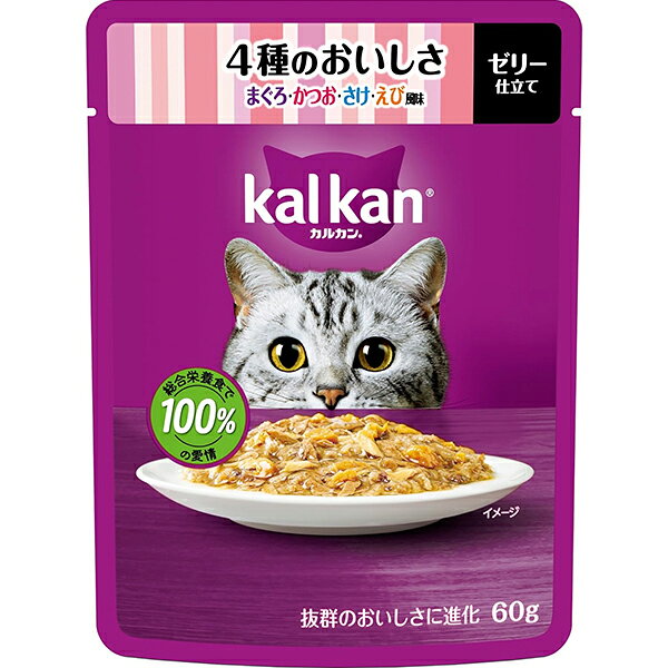 Rakuten - カルカン パウチ ゼリー仕立て 4種のおいしさ まぐろ・かつお・さけ・えび風味 60g×12コ