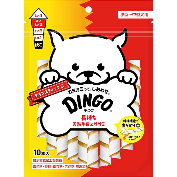 天然牛皮ガムにササミを巻き込んでおいしさ長持ち！・天然牛皮は牛皮の強力な繊維がそのまま残っているから長持ち！さらに、噛んでいるうちに口の中の水分で柔らかくなっていくから硬すぎない。・色々な細さにカットした牛皮と、ササミをねじり合わせた複雑なツイスト型。歯ががかり良くしっかり噛める・硬さレベル：3（硬い）・保存料・着色料・香料・発色剤 無添加・オリゴ糖 配合・農水省認定工場製造 【 原材料 】 牛皮、鶏ササミ、ゼラチン、コーンスターチ、大豆たんぱく質、米粉、オリゴ糖、増粘安定剤（グリセリン）、ビタミン類（ビタミンE） 【 保証分析値 】 粗タンパク質：63％以上、粗脂肪：0.05％以上、粗繊維：2％以下、粗灰分：3.5％以下、水分：17％以下 【 代謝エネルギー 】 302kcal/100g 【 メーカー名 】 スペクトラムブランズジャパン 【 JANコード 】 4571269546258
