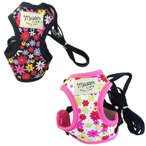 【メール便】カワノ産業 マイスターライフキャット ソフティハーネスリード フラワー ブラック/ピンク ..