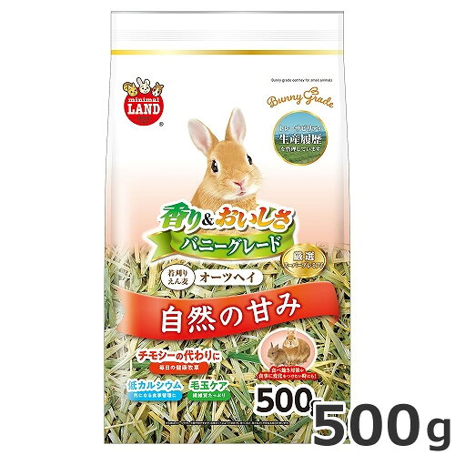 原材料オーツヘイ保証成分粗タンパク質:4.2%以上、粗脂肪:1.2%以上、粗繊維:32.4%以下、粗灰分:5.7%以下、水分:14.2%以下、カルシウム:約0.2%、約リン:0.2%内容量500g原産国オーストラリア・嗜好性が良く繊維質が豊富なオーツヘイ（若刈りえん麦）が新登場・チモシーと同じイネ科で栄養バランスが良いです・自然な甘みで嗜好性が良く、普段の牧草に飽きてしまった時や、食事に変化をつけたい時にもおすすめです・チモシーに比べて低カルシウムなので、下部尿路の健康維持にも役立ちます
