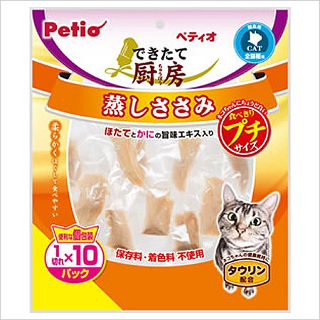 原材料鶏ササミ、ほたてエキス、かにエキス、食塩、ソルビトール、クエン酸Na、リン酸Na、香料、タウリン、発色剤(亜硝酸Na) 成分分析値粗タンパク質28.0%以上 、粗脂肪0.1%以上 、粗繊維0.1%以下 、粗灰分2.5%以下 、水分70.0%以下 代謝エネルギー151Kcal/100g原産国中国・素材そのままの鶏ササミをやわらかく蒸して美味しさをギュッと閉じ込めました。・そのままおやつとしても、ほぐしてトッピングとしても美味しさ抜群!便利な2コ分けパック。・ほたてとかにの旨味エキス、タウリン配合。