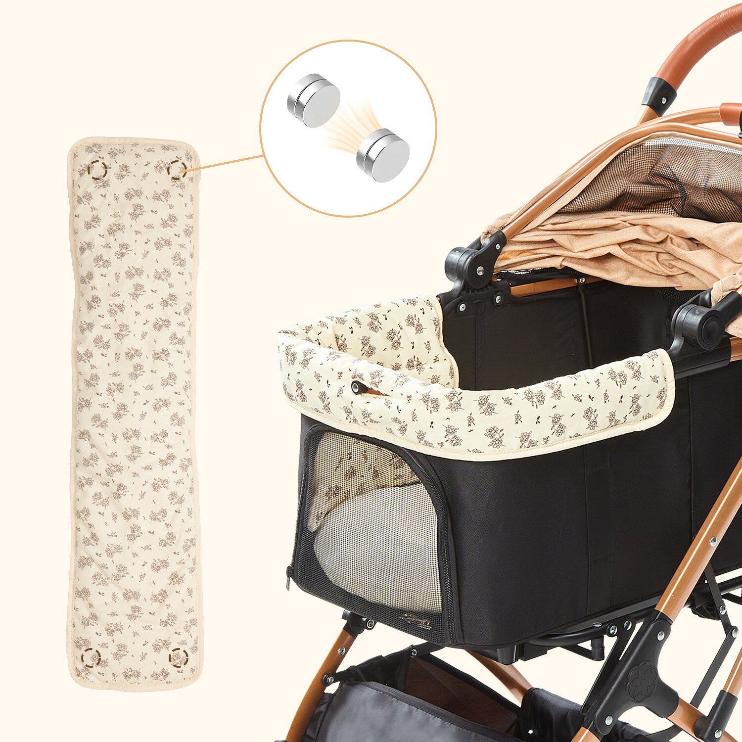 PETTENA ペットカートクッション 犬 猫 取り付け簡単 調整可能 かわいい プレゼント 軽量 おしゃれ 日よけ 防風 ペット マット カートアクセサリー あごのせ パテラ予防 バギー お散歩 通院 電車 旅行 犬 猫