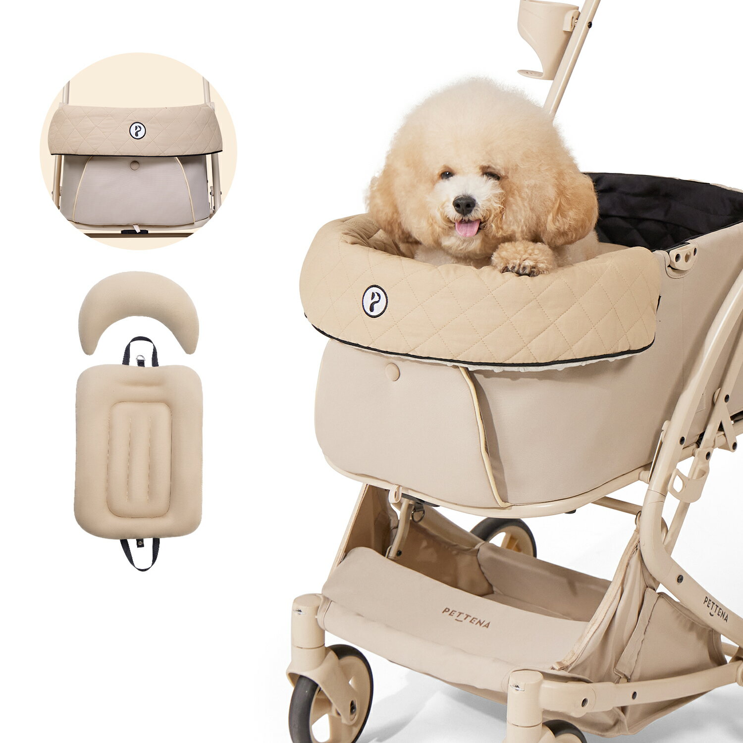 Rakuten - ペットカート　クッションセット「2000割引」 犬 猫 取り付け簡単 調整可能 かわいい プレゼント 軽量 おしゃれ 日よけ 防風 ペット マット カートアクセサリー あごのせ パテラ予防 バギー 散歩 通院 電車 旅行 犬 猫 ペットカート PETTENA