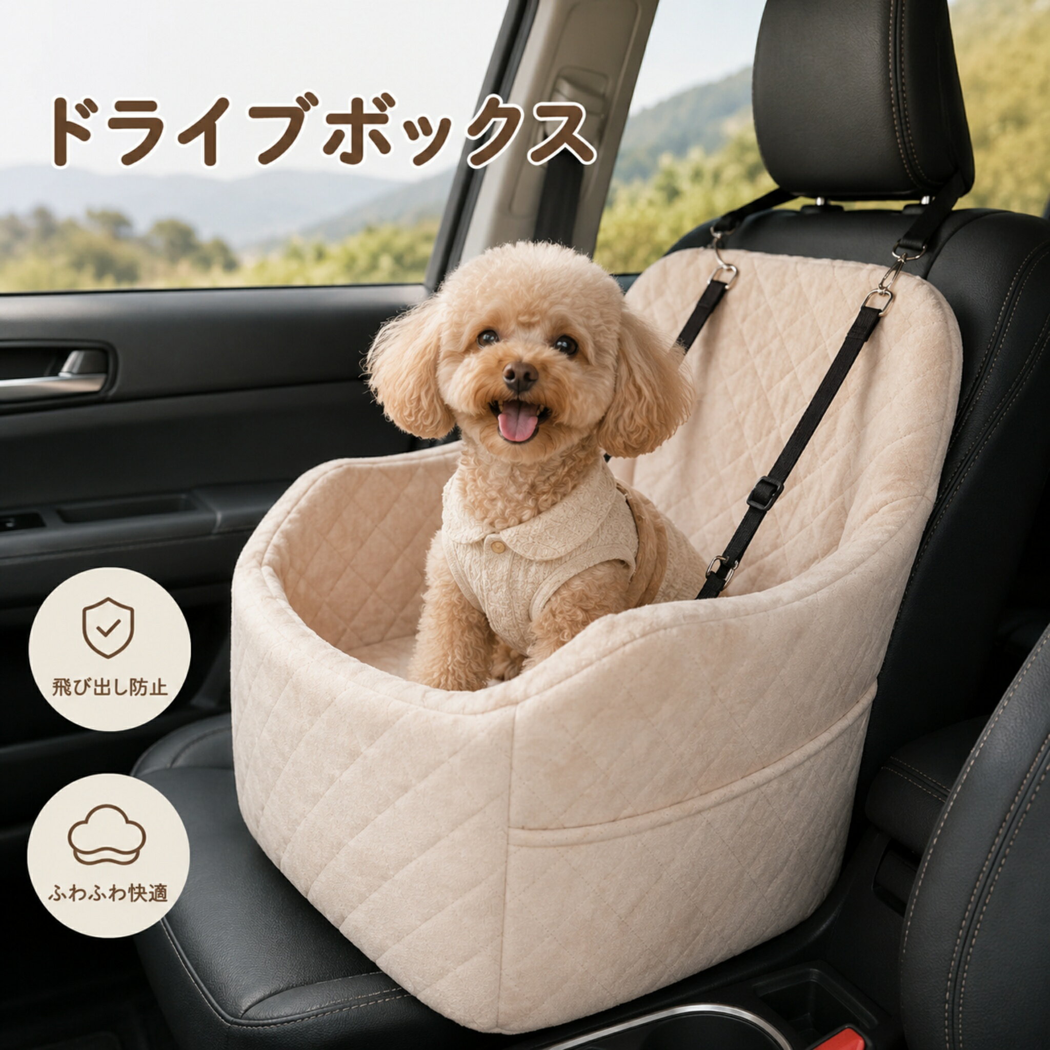 Rakuten - PETTENA 犬 ドライブボックス ペットドライブベッド 飛び出し防止 収納ポケット付き 車 シート お手入れ簡単 小型犬 ペットドライブシート 取り外し可能カバー 洗濯機対応 水洗い可 犬 車用ベッド 滑り止め 耐摩 折り畳み可能 犬用 後部座席＆助手席対応 お出かけ