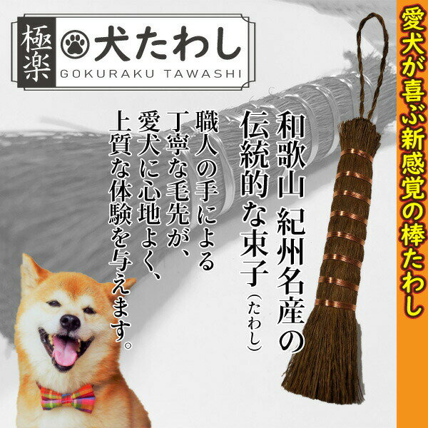 愛犬を気持ちよくする新感覚の棒たわし。 和歌山 紀州名産の老舗職人が造りあげる伝統たわしは、細やかな毛先で今までにないマッサージで愛犬を気持ちよくさせます。 【材　質】本棕櫚皮、銅線 【サイズ】H15cm×Φ7cm 【重　量】約30g ※使用後の抜け毛、汚れ等がある場合は、水洗いをし水気をよく切った後、ヒモ掛けをし、よく乾燥させてください。 ※本商品の使用による反応には個体差がございます。予めご了承ください。