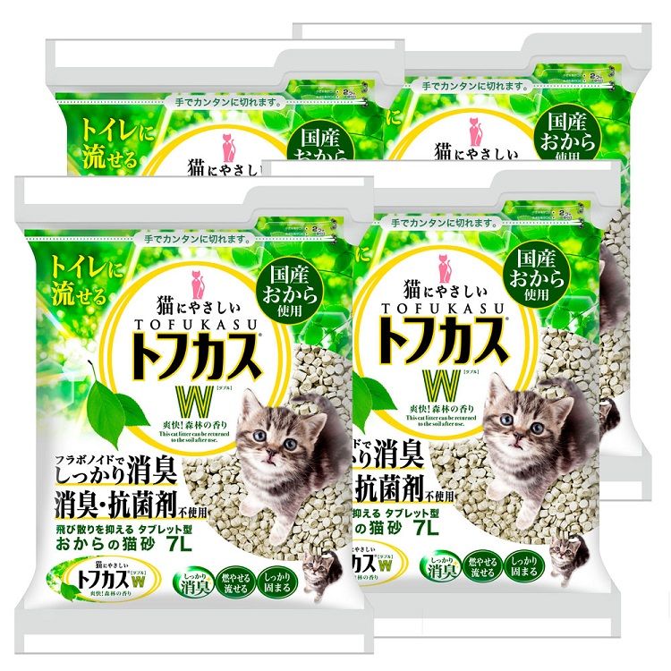 猫砂 トフカス ネコ砂 おから 猫砂 おから 燃やせる トフカスW（ケース販売） 7L×4袋 フラボ ...