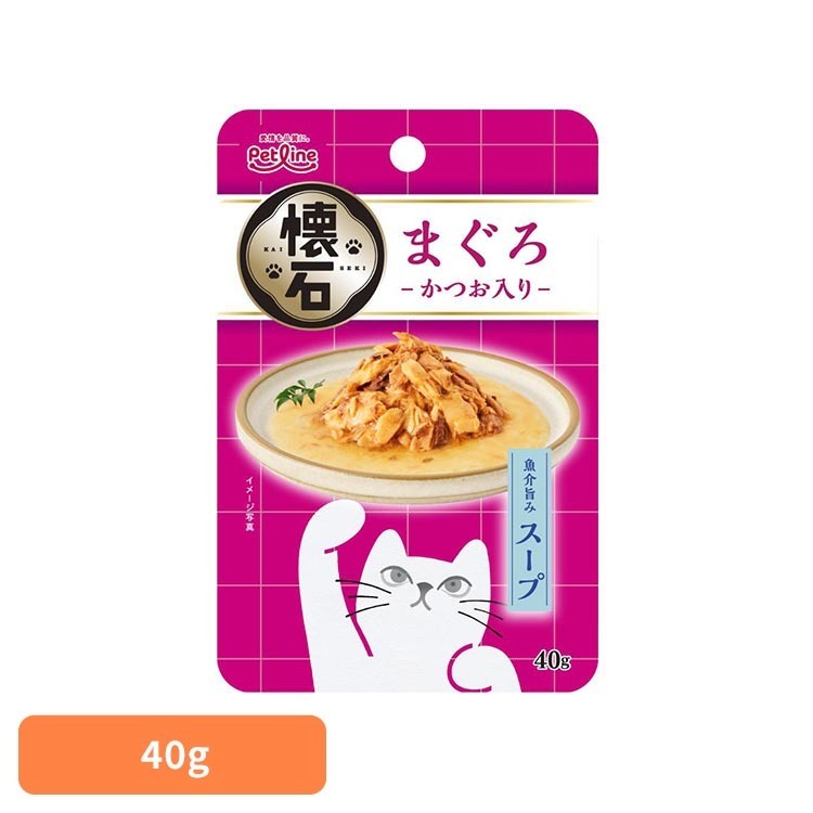 ■内容量40g■原材料まぐろ、かつお、フィッシュエキス、ビタミンE、増粘安定剤（グアーガム、加工でん粉）、調味料（アミノ酸等）■成分［たんぱく質］9.0％以上［脂質］0.1％以上［粗繊維］1.0％以下［灰分］3.0％以下［水分］91.0％以下［エネルギー］約25kcal／袋猫様との大切な食事の時間を彩る、美味しさにこだわったレトルト。素材にこだわり、旨み溢れる魚介を厳選。※リニューアルに伴い、パッケージ・内容等予告なく変更する場合がございます。予めご了承ください。[検索用：キャットフード ウェットフード 成猫用 おかず まぐろ かつお 健康維持 少量 水分補給 4902418004846]最強翌日配送対象商品に関するご案内 最強翌日配送対象商品・対象地域に該当する場合は最強翌日配送マークがご注文カゴ近くに表示されます。 最強翌日配送可能なお支払方法は【クレジットカード、代金引換、全額ポイント支払い】のみとなります。 下記の場合は最強翌日配送対象外となります。 ・15点以上ご購入いただいた場合 ・時間指定がある場合 ・ご注文時備考欄にご記入がある場合 ・決済処理にお時間を頂戴する場合 ・郵便番号や住所に誤りがある場合 ・最強翌日配送対象外の商品とご一緒にご注文いただいた場合 ・お届け先住所文字数が40文字以上の場合【置き配規約について】