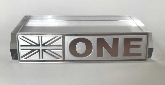 BMW MINI ONE エンブレム ブラッシュドシルバークリアー 【Lサイズ】 MDH ミニ ワン ユニオンジャック アクセサリー 車用