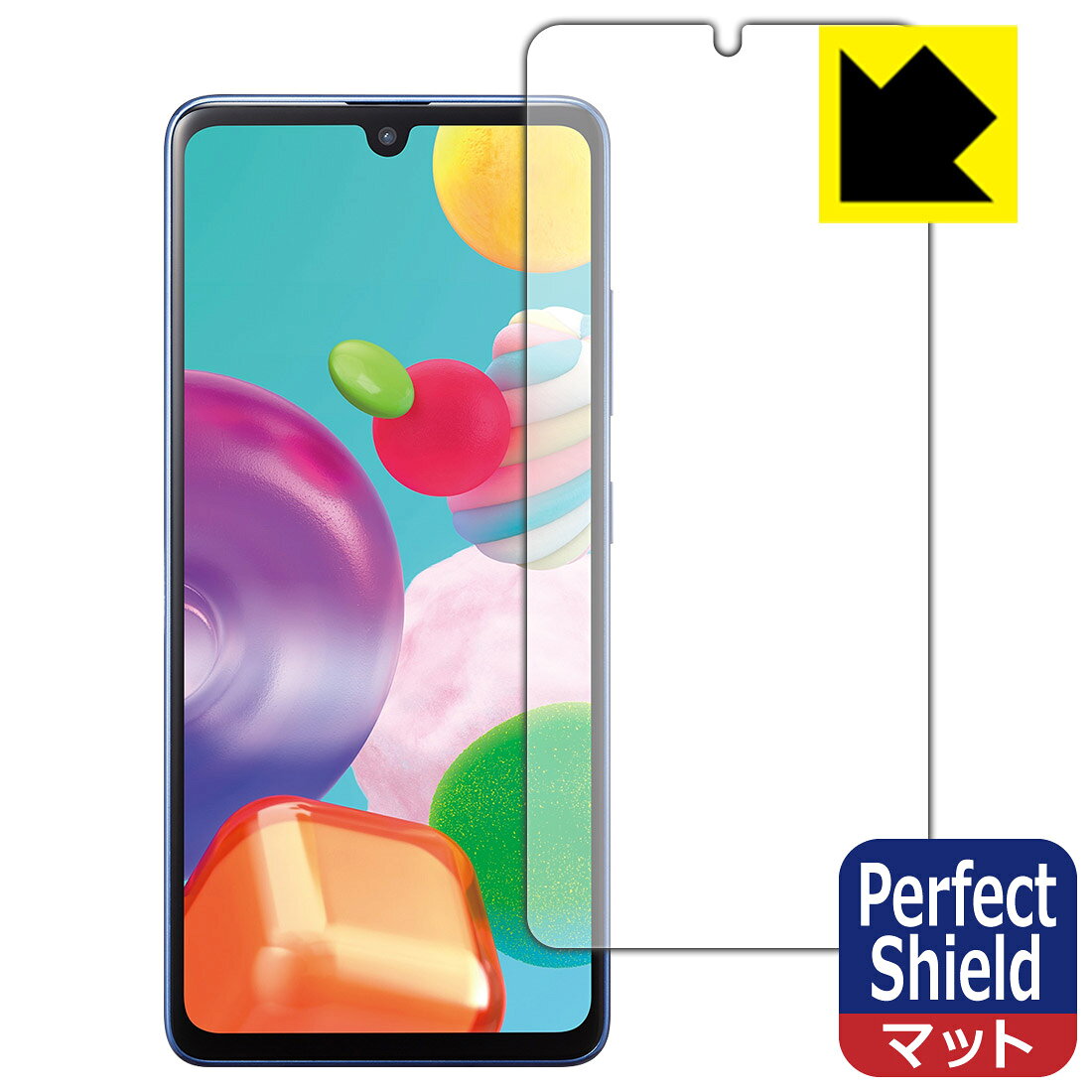 ●対応機種 : Samsung Galaxy A41 (docomo SC-41A / au SCV48 / UQ mobile)●製品内容 : 前面用3枚　　※画面での指紋認証に対応しています。●※この機器は周辺部が曲面となったラウンド仕様のため、保護フィルムを端まで貼ることができません。そのため、表示部分よりも保護フィルムが小さくなっています。ご了承の上ご購入ください。　　※この製品の前面の横幅は約63mmです。●「Perfect Shield」は画面の反射を抑え、指のすべりもなめらかな指紋や皮脂汚れがつきにくい『アンチグレアタイプ(非光沢)の保護フィルム』●安心の国産素材を使用。日本国内の自社工場で製造し出荷しています。【ポスト投函送料無料】商品は【ポスト投函発送 (追跡可能メール便)】で発送します。お急ぎ、配達日時を指定されたい方は以下のクーポンを同時購入ください。【お急ぎ便クーポン】　プラス110円(税込)で速達扱いでの発送。お届けはポストへの投函となります。【配達日時指定クーポン】　プラス550円(税込)で配達日時を指定し、宅配便で発送させていただきます。【お急ぎ便クーポン】はこちらをクリック【配達日時指定クーポン】はこちらをクリック 　 表面に微細な凹凸を作ることにより、外光を乱反射させギラツキを抑える「アンチグレア加工」がされております。 屋外での太陽光の映り込み、屋内でも蛍光灯などの映り込みが気になるシーンが多い方におすすめです。 また、指紋がついた場合でも目立ちにくいという特長があります。 指滑りはさらさらな使用感でストレスのない操作・入力が可能です。 ハードコート加工がされており、キズや擦れに強くなっています。簡単にキズがつかず長くご利用いただけます。 反射防止のアンチグレア加工で指紋が目立ちにくい上、表面は防汚コーティングがされており、皮脂や汚れがつきにくく、また、落ちやすくなっています。 接着面は気泡の入りにくい特殊な自己吸着タイプです。素材に柔軟性があり、貼り付け作業も簡単にできます。また、はがすときにガラス製フィルムのように割れてしまうことはありません。 貼り直しが何度でもできるので、正しい位置へ貼り付けられるまでやり直すことができます。 最高級グレードの国産素材を日本国内の弊社工場で加工している完全な Made in Japan です。安心の品質をお届けします。 使用上の注意 ●本製品は機器の画面をキズなどから保護するフィルムです。他の目的にはご使用にならないでください。 ●本製品は液晶保護および機器本体を完全に保護することを保証するものではありません。機器の破損、損傷、故障、その他損害につきましては一切の責任を負いかねます。 ●製品の性質上、画面操作の反応が変化したり、表示等が変化して見える場合がございます。 ●貼り付け作業時の失敗(位置ズレ、汚れ、ゆがみ、折れ、気泡など)および取り外し作業時の破損、損傷などについては、一切の責任を負いかねます。 ●水に濡れた状態でのご使用は吸着力の低下などにより、保護フィルムがはがれてしまう場合がございます。防水対応の機器でご使用の場合はご注意ください。 ●アルコール類やその他薬剤を本製品に付着させないでください。表面のコーティングや吸着面が変質するおそれがあります。 ●品質向上のため、仕様などを予告なく変更する場合がございますので、予めご了承ください。