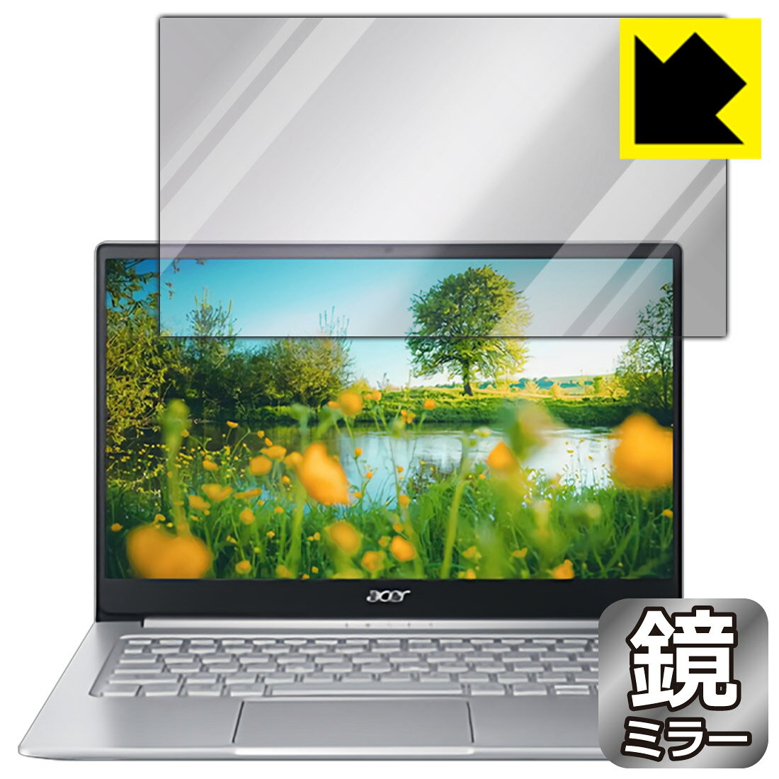 ●対応機種 : Acer Swift 3 (SF314-59-H58Uシリーズ SF314-59-H58U/SF, SF314-59-H58U/S)●製品内容 : 液晶用1枚●画面が鏡になり、機器の画面でさりげなく身だしなみチェック！のぞき見防止にも！●安心の国産素材を使用。日本国内の自社工場で製造し出荷しています。【ポスト投函送料無料】商品は【ポスト投函発送 (追跡可能メール便)】で発送します。お急ぎ、配達日時を指定されたい方は以下のクーポンを同時購入ください。【お急ぎ便クーポン】　プラス110円(税込)で速達扱いでの発送。お届けはポストへの投函となります。【配達日時指定クーポン】　プラス550円(税込)で配達日時を指定し、宅配便で発送させていただきます。【お急ぎ便クーポン】はこちらをクリック【配達日時指定クーポン】はこちらをクリック 　 画面が消えると鏡に早変わり！さりげない身だしなみのチェックなどに活用できます。透明フィルムより映り込みがありますので、その分、のぞき見防止の効果もあります。 ※構造（ハーフミラー）の都合上、貼り付ける面が暗い色の場合にだけ鏡のように見えます。そのため、白色など明るい色の機器に貼り付けたときには、明るい色の部分が鏡に見えません。この製品は黒い色の機器でのご利用をおすすめします。 ※仕様上、一般的な保護シートより光線透過率が下がります(約50%)。ご了承ください。 ハードコート加工がされており、キズや擦れに強くなっています。簡単にキズがつかず長くご利用いただけます。 指紋や汚れのつきにくい防汚コーティングがされています。 接着面は気泡の入りにくい特殊な自己吸着タイプです。素材に柔軟性があり、貼り付け作業も簡単にできます。また、はがすときにガラス製フィルムのように割れてしまうことはありません。 貼り直しが何度でもできるので、正しい位置へ貼り付けられるまでやり直すことができます。 最高級グレードの国産素材を日本国内の弊社工場で加工している完全な Made in Japan です。安心の品質をお届けします。 使用上の注意 ●本製品は機器の画面をキズなどから保護するフィルムです。他の目的にはご使用にならないでください。 ●本製品は液晶保護および機器本体を完全に保護することを保証するものではありません。機器の破損、損傷、故障、その他損害につきましては一切の責任を負いかねます。 ●製品の性質上、画面操作の反応が変化したり、表示等が変化して見える場合がございます。 ●貼り付け作業時の失敗(位置ズレ、汚れ、ゆがみ、折れ、気泡など)および取り外し作業時の破損、損傷などについては、一切の責任を負いかねます。 ●水に濡れた状態でのご使用は吸着力の低下などにより、保護フィルムがはがれてしまう場合がございます。防水対応の機器でご使用の場合はご注意ください。 ●アルコール類やその他薬剤を本製品に付着させないでください。表面のコーティングや吸着面が変質するおそれがあります。 ●品質向上のため、仕様などを予告なく変更する場合がございますので、予めご了承ください。