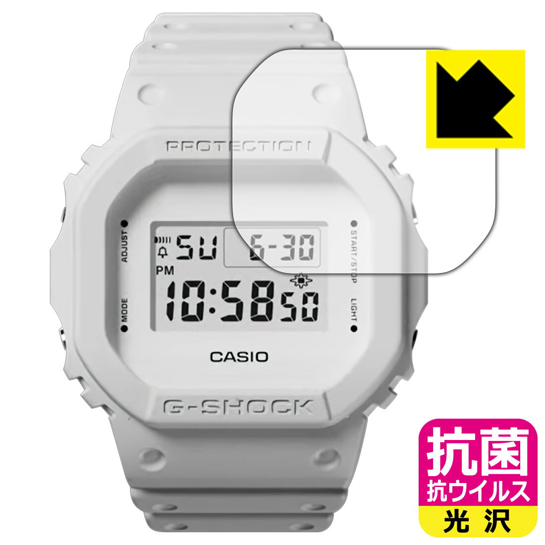 ●対応機種 : CASIO MY G-SHOCK (DWE-5600シリーズ)●内容量 : 1枚●高い除菌性能が長期間持続！●富士フイルム Hydro Ag＋抗菌フィルム採用。日本国内の自社工場で製造し出荷しています。【ポスト投函送料無料】商品は【ポスト投函発送 (追跡可能メール便)】で発送します。お急ぎ、配達日時を指定されたい方は以下のクーポンを同時購入ください。【お急ぎ便クーポン】　プラス110円(税込)で速達扱いでの発送。お届けはポストへの投函となります。【配達日時指定クーポン】　プラス550円(税込)で配達日時を指定し、宅配便で発送させていただきます。【お急ぎ便クーポン】はこちらをクリック【配達日時指定クーポン】はこちらをクリック 　 富士フイルム Hydro Ag＋抗菌フィルム採用。Hydro Ag＋は、細菌だけでなく、ウイルスやカビなど、さまざまな微生物の増殖を抑制します。またSIAA（抗菌製品技術協議会）認証マークも取得しており、高い安全性も確認できています。 貼っていることを意識させないほどの高い透明度に、高級感あふれる光沢・クリアな仕上げとなります。 動画視聴や画像編集など、機器本来の発色を重視したい方におすすめです。 接着面は気泡の入りにくい特殊な自己吸着タイプです。素材に柔軟性があり、貼り付け作業も簡単にできます。また、はがすときにガラス製フィルムのように割れてしまうことはありません。 貼り直しが何度でもできるので、正しい位置へ貼り付けられるまでやり直すことができます。 富士フイルム Hydro Ag＋抗菌フィルム採用。日本国内の弊社工場で加工している Made in Japan です。安心の品質をお届けします。 使用上の注意 ●本製品は機器の画面をキズなどから保護するフィルムです。他の目的にはご使用にならないでください。 ●本製品は液晶保護および機器本体を完全に保護することを保証するものではありません。機器の破損、損傷、故障、その他損害につきましては一切の責任を負いかねます。 ●製品の性質上、画面操作の反応が変化したり、表示等が変化して見える場合がございます。 ●貼り付け作業時の失敗(位置ズレ、汚れ、ゆがみ、折れ、気泡など)および取り外し作業時の破損、損傷などについては、一切の責任を負いかねます。 ●水に濡れた状態でのご使用は吸着力の低下などにより、保護フィルムがはがれてしまう場合がございます。防水対応の機器でご使用の場合はご注意ください。 ●品質向上のため、仕様などを予告なく変更する場合がございますので、予めご了承ください。