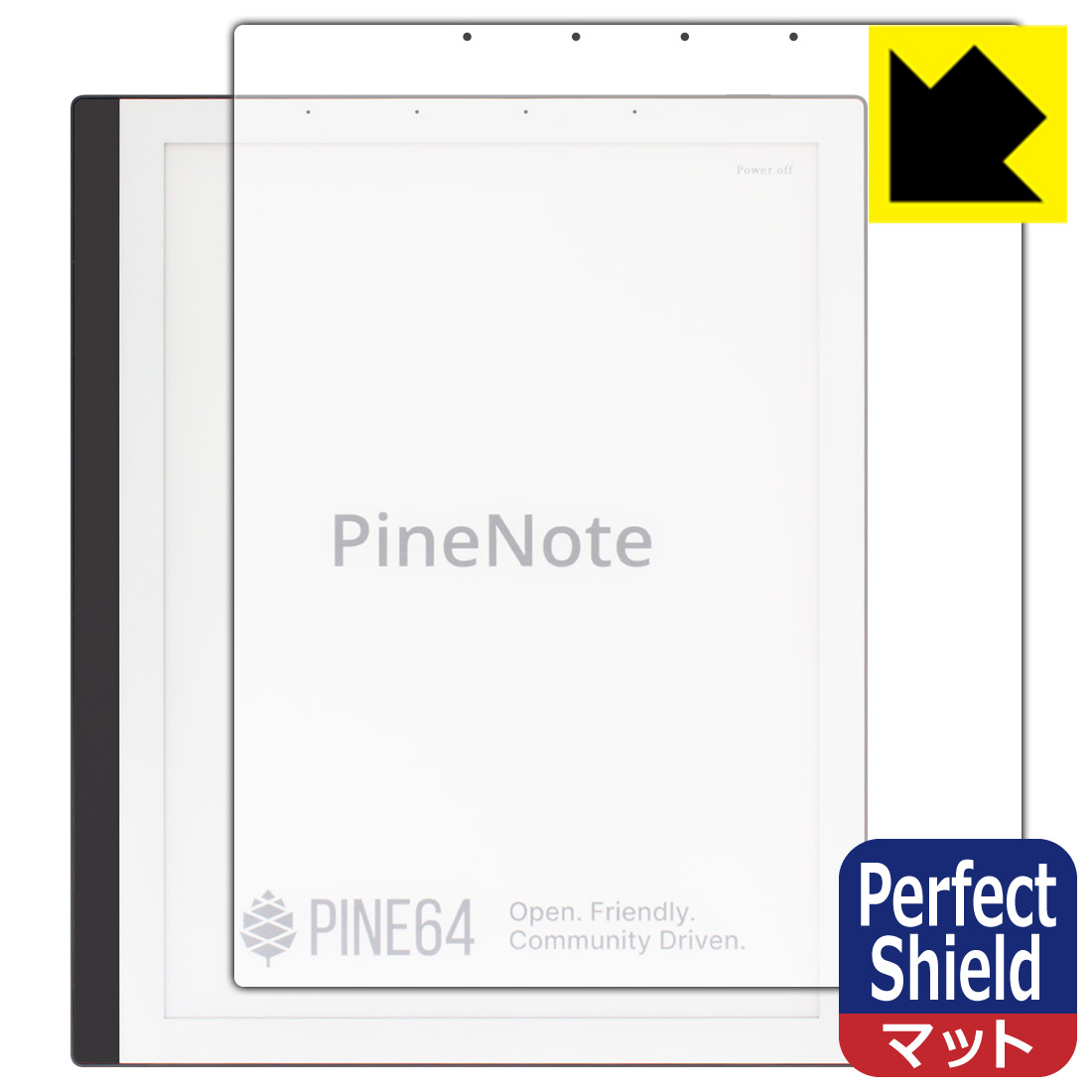 ●対応機種 : PINE64 PineNote Developer Edition●内容量 : 3枚●「Perfect Shield」は画面の反射を抑え、指のすべりもなめらかな指紋や皮脂汚れがつきにくい『アンチグレアタイプ(非光沢)の保護フィルム』●安心の国産素材を使用。日本国内の自社工場で製造し出荷しています。【ポスト投函送料無料】商品は【ポスト投函発送 (追跡可能メール便)】で発送します。お急ぎ、配達日時を指定されたい方は以下のクーポンを同時購入ください。【お急ぎ便クーポン】　プラス110円(税込)で速達扱いでの発送。お届けはポストへの投函となります。【配達日時指定クーポン】　プラス550円(税込)で配達日時を指定し、宅配便で発送させていただきます。【お急ぎ便クーポン】はこちらをクリック【配達日時指定クーポン】はこちらをクリック 　 表面に微細な凹凸を作ることにより、外光を乱反射させギラツキを抑える「アンチグレア加工」がされております。 屋外での太陽光の映り込み、屋内でも蛍光灯などの映り込みが気になるシーンが多い方におすすめです。 また、指紋がついた場合でも目立ちにくいという特長があります。 指滑りはさらさらな使用感でストレスのない操作・入力が可能です。 ハードコート加工がされており、キズや擦れに強くなっています。簡単にキズがつかず長くご利用いただけます。 反射防止のアンチグレア加工で指紋が目立ちにくい上、表面は防汚コーティングがされており、皮脂や汚れがつきにくく、また、落ちやすくなっています。 接着面は気泡の入りにくい特殊な自己吸着タイプです。素材に柔軟性があり、貼り付け作業も簡単にできます。また、はがすときにガラス製フィルムのように割れてしまうことはありません。 貼り直しが何度でもできるので、正しい位置へ貼り付けられるまでやり直すことができます。 最高級グレードの国産素材を日本国内の弊社工場で加工している完全な Made in Japan です。安心の品質をお届けします。 使用上の注意 ●本製品は機器の画面をキズなどから保護するフィルムです。他の目的にはご使用にならないでください。 ●本製品は液晶保護および機器本体を完全に保護することを保証するものではありません。機器の破損、損傷、故障、その他損害につきましては一切の責任を負いかねます。 ●製品の性質上、画面操作の反応が変化したり、表示等が変化して見える場合がございます。 ●貼り付け作業時の失敗(位置ズレ、汚れ、ゆがみ、折れ、気泡など)および取り外し作業時の破損、損傷などについては、一切の責任を負いかねます。 ●水に濡れた状態でのご使用は吸着力の低下などにより、保護フィルムがはがれてしまう場合がございます。防水対応の機器でご使用の場合はご注意ください。 ●アルコール類やその他薬剤を本製品に付着させないでください。表面のコーティングや吸着面が変質するおそれがあります。 ●品質向上のため、仕様などを予告なく変更する場合がございますので、予めご了承ください。