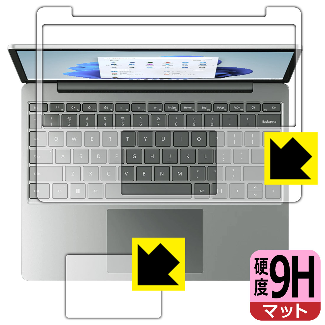 ●対応機種 : Microsoft Surface Laptop Go 2 (2022年6月発売モデル)専用の商品です。 (サーフェス ラップトップ ゴー 2)●製品内容 : トラックパッド用1枚・パームレスト用1枚●柔軟性があり、ガラスフィルムのように衝撃を受けても割れない『9H高硬度【反射低減】保護フィルム』 ●安心の国産素材を使用。日本国内の自社工場で製造し出荷しています。【ポスト投函送料無料】商品は【ポスト投函発送 (追跡可能メール便)】で発送します。お急ぎ、配達日時を指定されたい方は以下のクーポンを同時購入ください。【お急ぎ便クーポン】　プラス110円(税込)で速達扱いでの発送。お届けはポストへの投函となります。【配達日時指定クーポン】　プラス550円(税込)で配達日時を指定し、宅配便で発送させていただきます。【お急ぎ便クーポン】はこちらをクリック【配達日時指定クーポン】はこちらをクリック 　 表面硬度はガラスフィルムと同等の9Hですが、しなやかな柔軟性がある「超ハードコートPETフィルム」なので衝撃を受けても割れません。厚みも一般的なガラスフィルムより薄い約0.2mmでタッチ操作の感度も良好です。(※1) 表面に微細な凹凸を作ることにより、外光を乱反射させギラツキを抑える「アンチグレア加工」がされております。 屋外での太陽光の映り込み、屋内でも蛍光灯などの映り込みが気になるシーンが多い方におすすめです。 また、指紋がついた場合でも目立ちにくいという特長があります。 反射防止のアンチグレア加工で指紋が目立ちにくい上、表面はフッ素コーティングがされており、皮脂や汚れがつきにくく、また、落ちやすくなっています。指滑りはさらさらな使用感です。 油性マジックのインクもはじきますので簡単に拭き取れます。 接着面は気泡の入りにくい特殊な自己吸着タイプです。素材に柔軟性があり、貼り付け作業も簡単にできます。また、はがすときにガラス製フィルムのように割れてしまうことはありません。 貼り直しが何度でもできるので、正しい位置へ貼り付けられるまでやり直すことができます。 最高級グレードの国産素材を日本国内の弊社工場で加工している完全な Made in Japan です。安心の品質をお届けします。 ※1「表面硬度 9H」の表示は素材として使用しているフィルムの性能です。機器に貼り付けた状態の測定結果ではありません。 使用上の注意 ●本製品は機器の画面をキズなどから保護するフィルムです。他の目的にはご使用にならないでください。 ●本製品は液晶保護および機器本体を完全に保護することを保証するものではありません。機器の破損、損傷、故障、その他損害につきましては一切の責任を負いかねます。 ●製品の性質上、画面操作の反応が変化したり、表示等が変化して見える場合がございます。 ●貼り付け作業時の失敗(位置ズレ、汚れ、ゆがみ、折れ、気泡など)および取り外し作業時の破損、損傷などについては、一切の責任を負いかねます。 ●水に濡れた状態でのご使用は吸着力の低下などにより、保護フィルムがはがれてしまう場合がございます。防水対応の機器でご使用の場合はご注意ください。 ●アルコール類やその他薬剤を本製品に付着させないでください。表面のコーティングや吸着面が変質するおそれがあります。 ●品質向上のため、仕様などを予告なく変更する場合がございますので、予めご了承ください。