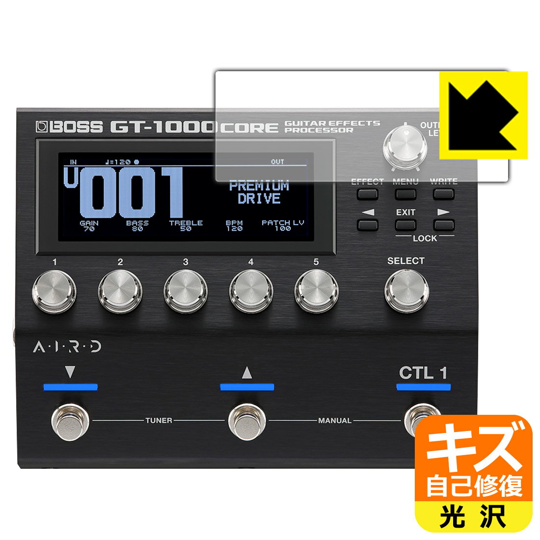 ●対応機種 : BOSS GT-1000CORE Guitar Effects Processor専用の商品です。●製品内容 : ディスプレイ用フィルム1枚・クリーニングワイプ1個●特殊なキズ自己修復層が細かなキズを修復！キズがついても時間が経つと自然に直ります。●安心の国産素材を使用。日本国内の自社工場で製造し出荷しています。 ★貼り付け失敗交換サービス対象商品★【ポスト投函送料無料】商品は【ポスト投函発送 (追跡可能メール便)】で発送します。お急ぎ、配達日時を指定されたい方は以下のクーポンを同時購入ください。【お急ぎ便クーポン】　プラス110円(税込)で速達扱いでの発送。お届けはポストへの投函となります。【配達日時指定クーポン】　プラス550円(税込)で配達日時を指定し、宅配便で発送させていただきます。【お急ぎ便クーポン】はこちらをクリック【配達日時指定クーポン】はこちらをクリック 　 表面についた細かいスリ傷が自然に消える特殊な加工がされたフィルムです。キズがついても瞬間的に消えます。 機器を鞄に入れることが多い方や、ツメなどのキズが気になる方へおすすめです。 ※自己修復層を超えたキズは直りません。 貼っていることを意識させないほどの高い透明度に、高級感あふれる光沢・クリアな仕上げとなります。 動画視聴や画像編集など、機器本来の発色を重視したい方におすすめです。 接着面は気泡の入りにくい特殊な自己吸着タイプです。素材に柔軟性があり、貼り付け作業も簡単にできます。また、はがすときにガラス製フィルムのように割れてしまうことはありません。 貼り直しが何度でもできるので、正しい位置へ貼り付けられるまでやり直すことができます。 高級グレードの国産素材を日本国内の弊社工場で加工している完全な Made in Japan です。安心の品質をお届けします。 使用上の注意 ●本製品は機器の画面をキズなどから保護するフィルムです。他の目的にはご使用にならないでください。 ●本製品は液晶保護および機器本体を完全に保護することを保証するものではありません。機器の破損、損傷、故障、その他損害につきましては一切の責任を負いかねます。 ●製品の性質上、画面操作の反応が変化したり、表示等が変化して見える場合がございます。 ●貼り付け作業時の失敗(位置ズレ、汚れ、ゆがみ、折れ、気泡など)および取り外し作業時の破損、損傷などについては、一切の責任を負いかねます。 ●水に濡れた状態でのご使用は吸着力の低下などにより、保護フィルムがはがれてしまう場合がございます。防水対応の機器でご使用の場合はご注意ください。 ●アルコール類やその他薬剤を本製品に付着させないでください。表面のコーティングや吸着面が変質するおそれがあります。 ●品質向上のため、仕様などを予告なく変更する場合がございますので、予めご了承ください。 ・注意事項：モニターの発色具合により色合いが異なる場合がございます。