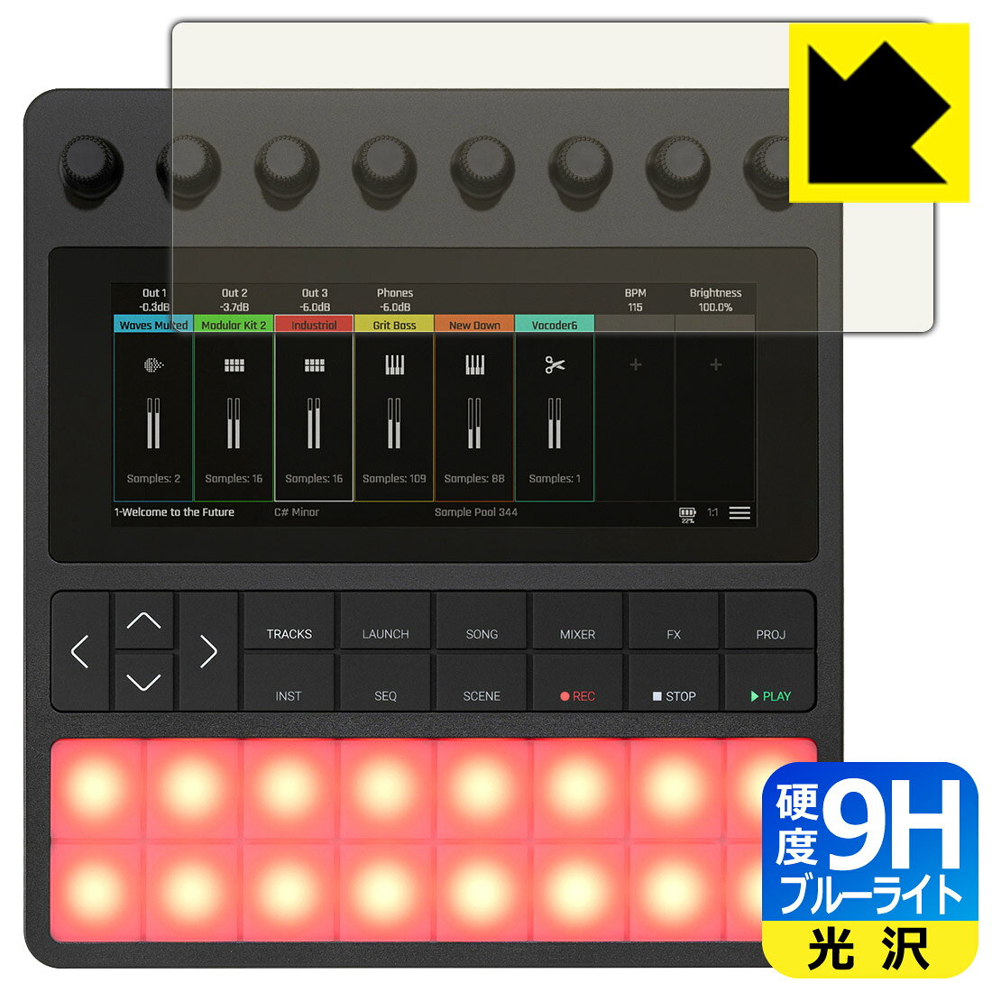 対応機種●対応機種 : 1010MUSIC bento sampling production lab 専用の商品です。●製品内容 : 画面用フィルム1枚・クリーニングワイプ1個●表面硬度9HのPETフィルムでブルーライトも大幅にカットする『9H高硬度ブルーライトカット(光沢)の保護フィルム』●安心の国産素材を使用。日本国内の自社工場で製造し出荷しています。 ★貼り付け失敗交換サービス対象商品★ 国内自社工場製造・発送だからできる 安心の製品保証とサポート ■製品保証 お届けした製品が誤っていたり、不具合があった場合などには、お届けから1ヶ月以内にメールにてお問い合わせください。交換等対応させていただきます。[キャンセル・返品（返金・交換）について] ■■貼り付け失敗時の交換サービス■■貼り付けに失敗しても1回だけ無償交換ができます。(失敗したフィルムをお送りいただき、新品に無償交換します。往復の送料のみお客様にご負担をお願いいたします。詳しくは製品に同封の紙をご確認ください) ■■保護フィルム貼り付け代行サービス■■保護フィルムの貼り付け作業に自信がない方には、PDA工房で貼り付け作業を代行いたします。(PDA工房の保護フィルムのみが対象です。詳しくは製品に同封の紙をご確認ください) 9H高硬度【ブルーライトカット】保護フィルム 素材説明 ■表面硬度 9Hなのにしなやかなフィルム表面硬度はガラスフィルムと同等の9Hですが、しなやかな柔軟性がある「超ハードコートPETフィルム」なので衝撃を受けても割れません。厚みも一般的なガラスフィルムより薄い約0.2mmでタッチ操作の感度も良好です。(※1)※フィルムの性能（表面硬度 9H）は世界的な規模の検査/認証機関で試験されております。■ブルーライトを大幅カット！液晶画面のLEDバックライトから発せられる「ブルーライト」は可視光線の中で最も刺激が強く、目や身体に悪影響があるのではないかといわれています。このフィルムは、画面に貼りつけるだけで380〜495nmの「ブルーライト」を大幅にカットしますので、仕事や遊びで、長時間液晶画面を使用する方や、目の疲れが気になる方にオススメです。「ブルーライトカット機能付きPCメガネ」などをかけることなく、「ブルーライト」をカットすることができますので、メガネを持ち歩く必要もなく便利です。※全光線透過率：92%※この製品は、ほぼ透明(非常に僅かな色)です。■高光沢で画像・映像がキレイ従来のブルーライトカットフィルムは、映像の色調などが変わる場合もありましたが、このフィルムはほぼ透明(非常に僅かな色)となっており、色調もほとんど変わりません。全光線透過率も92%と、非常に高い光沢タイプです。■フッ素加工で汚れがつきにくく、指滑りもなめらか！表面はフッ素コーティングがされており、皮脂や汚れがつきにくく、また、落ちやすくなっています。指滑りもなめらかで、快適な使用感です。■気泡の入りにくい特殊な自己吸着タイプ接着面は気泡の入りにくい特殊な自己吸着タイプです。素材に柔軟性があり、貼り付け作業も簡単にできます。また、はがすときにガラス製フィルムのように割れてしまうことはありません。貼り直しが何度でもできるので、正しい位置へ貼り付けられるまでやり直すことができます。■安心の日本製最高級グレードの国産素材を日本国内の弊社工場で加工している完全な Made in Japan です。安心の品質をお届けします。※1「表面硬度 9H」の表示は素材として使用しているフィルムの性能です。機器に貼り付けた状態の測定結果ではありません。 【ポスト投函送料無料】商品は【ポスト投函発送 (追跡可能メール便)】で発送します。お急ぎ、配達日時を指定されたい方は以下のクーポンを同時購入ください。【お急ぎ便クーポン】　プラス110円(税込)で速達扱いでの発送。お届けはポストへの投函となります。【配達日時指定クーポン】　プラス550円(税込)で配達日時を指定し、宅配便で発送させていただきます。【お急ぎ便クーポン】はこちらをクリック【配達日時指定クーポン】はこちらをクリック