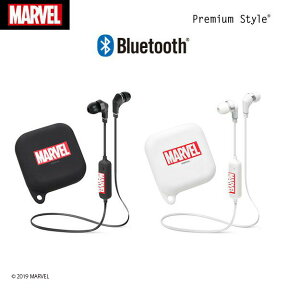 ワイヤレスイヤホン Bluetooth 4.1 カナル型 ステレオ 左右一体型 ワイヤレス イヤホン ブルートゥース 無線 MARVEL マーベル ロゴ ホワイト ブラック 黒 白 ハンズフリー マイク リモコン AAC ダイナミック型 首掛け 首かけ ネックバンド