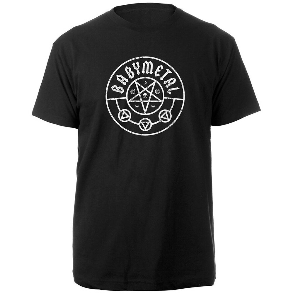 BABYMETAL公式Tシャツ カラー：ブラック 素材：ソフトスタイルコットン ユニセックス 'Pentagram'のデザインモチーフが特徴です。 ベビーメタル / ギミチョコ / ヘビメタ / YUIMETAL / 水野由結 / MOAMETAL / さくら学院重音部 / キツネ様 / SU-METALミュージック / ヘヴィメタル / ミュージックtシャツ / ヘヴィメタルtシャツ / バンドtシャツ