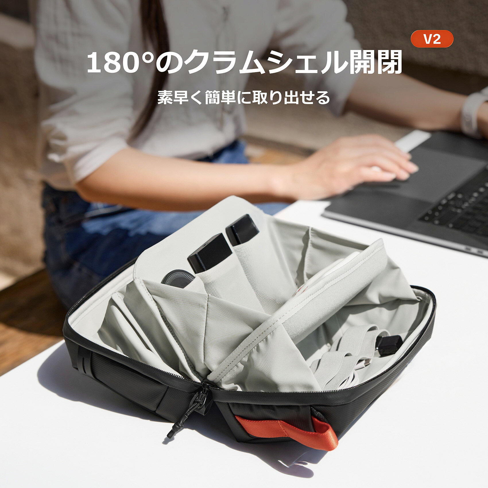 【楽天ランキング入賞】 PGYTECH テックオーガナイザー V2 & Mini V2 ガジェットポーチ カメラポーチ ミラーレスカメラ収納 デジタル機器収納 トラベルポーチ 180度開閉 マグネット式保護ポケット 仕切り付き ケーブル収納 カードスロット AirTagポケット 撥水